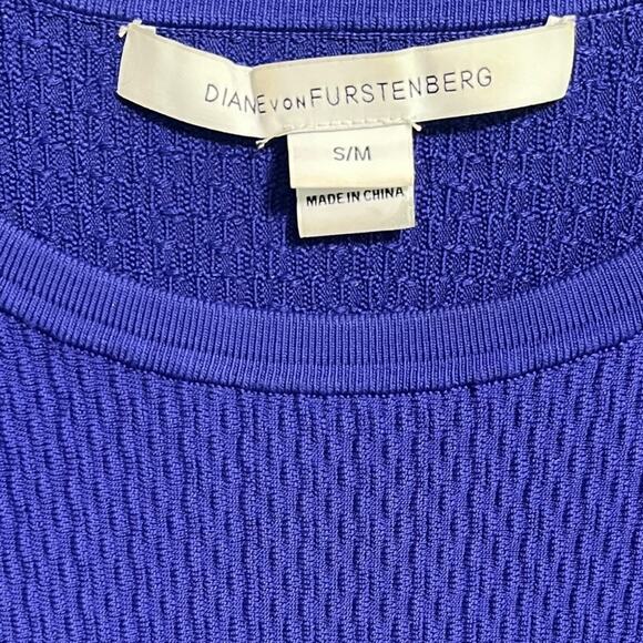 Diane Von Furstenberg Bandage Bodycon Dress S/M Blue Knit Long Sleeve Cocktail - Picture 3 of 9